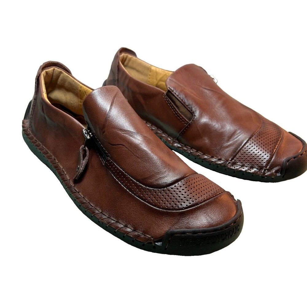 100% Caoutchouc Brown Leather Driving Shoe/loafer Men’s Sz 44